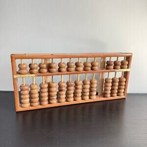 Vintage | Chinese Abacus Suanpan Natural Wood Large Brass Calculator Beads Shelf
